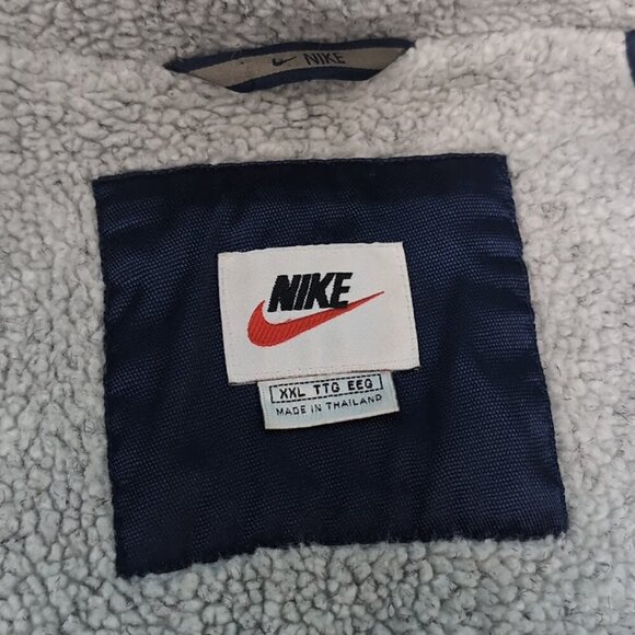 90s Nike Parka Sherpa Lined Stadium Jacket Long Men’s Size XXL Blue Big Swoosh - Picture 7 of 11